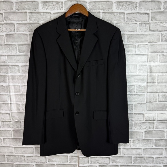 Dolce & Gabbana Solid Black Three Button Virgin Wool Blazer Suit Jacket Mens 44L - Picture 1 of 12